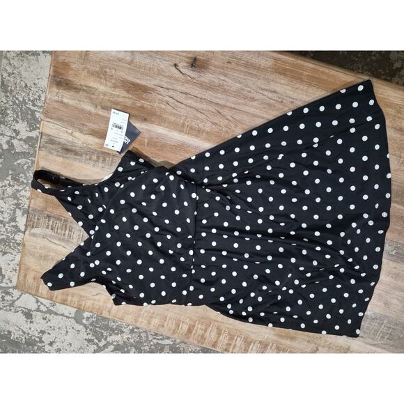 Swimsuit Black Egret White Tossed Dots One Piece Swimwear Size 10-12 New with t - Picture 2 of 2